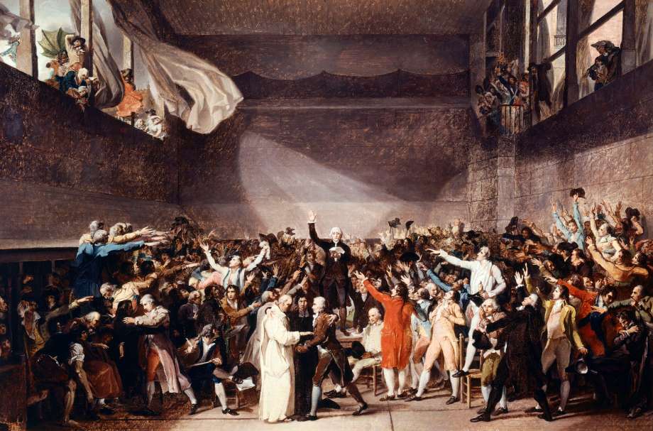Tennis Court Oath in Versailles on June 20, 1789, 1784-1794, by Jacques-Louis David (1748-1825), oil on canvas, 65x88.70 cm. (Photo by DeAgostini/Getty Images)